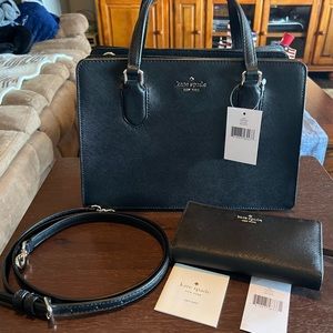 KATE SPADE Laurel Way Reese Saffiano Leather Convertible Satchel Black + Wallet